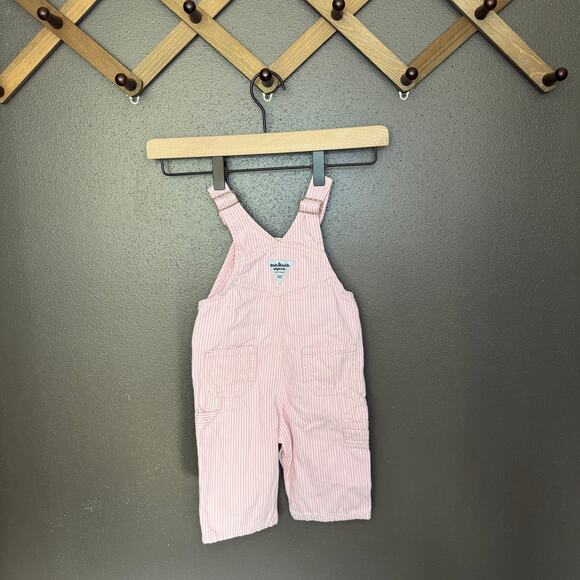 Vintage OshKosh B'gosh pink and white overalls size 6M - Picture 3 of 4